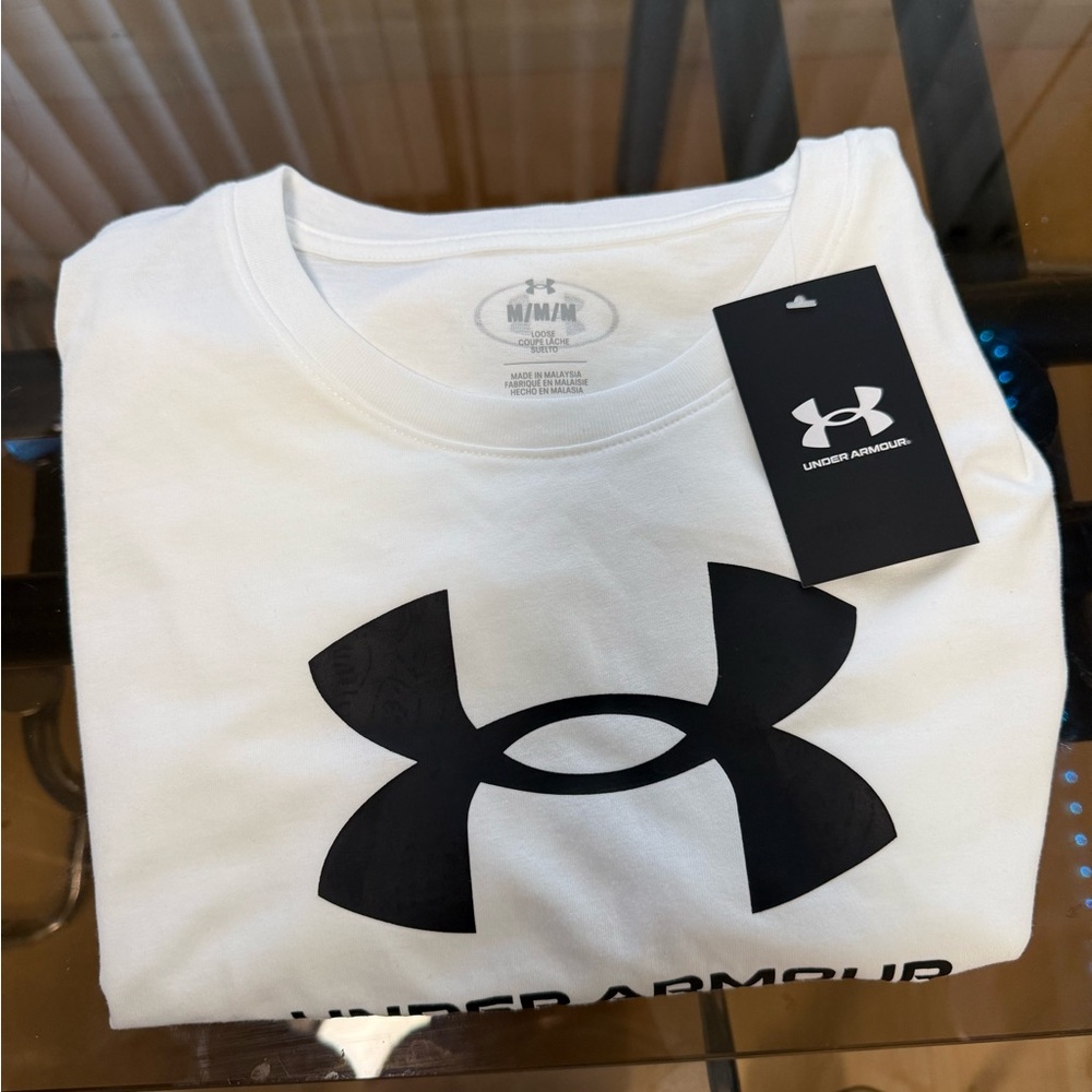 Under Armour White Short Sleeve Tee with Black Logo